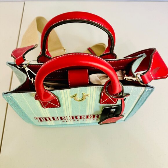 TRUE RELIGION BRAND JEANS DENIM STRIPE CROSSBODY SATCHEL BAG - Picture 7 of 12